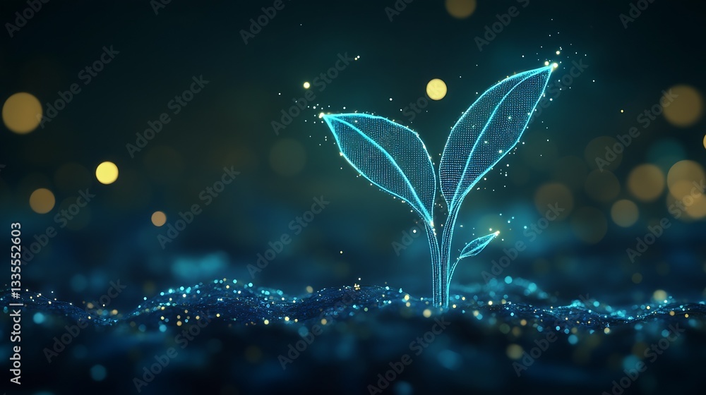 Aufkleber futuristic plant sprouting from digital soil representing growth and innovation in agriculture and t