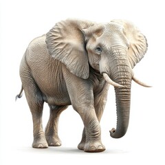Obraz premium Realistic Elephant Walking Gracefully Against White Background