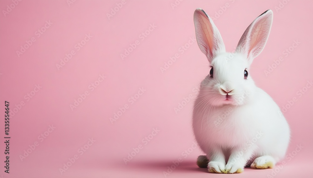 Poster charming white rabbit posing elegantly on a pastel pink backdrop with large floppy ears : generative