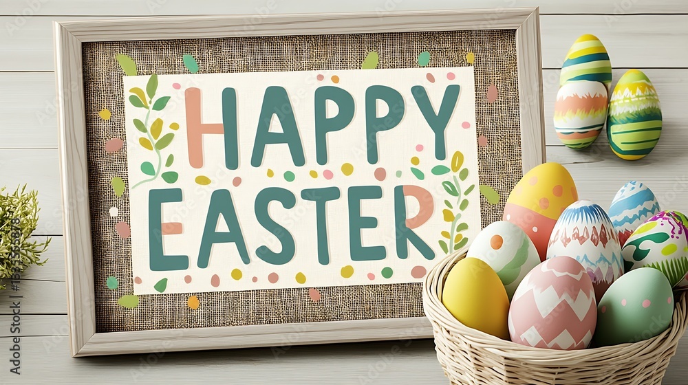 Poster creative easter greeting art with happy easter message and festive egg display : generative ai