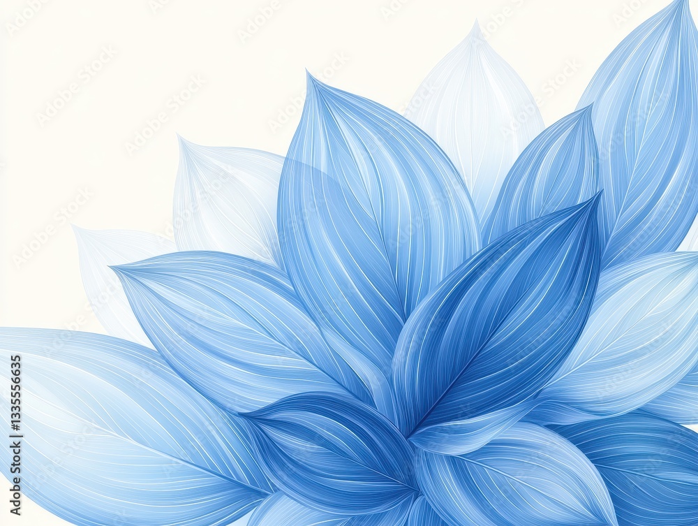 Poster blue and white abstract leaf design with soft background for decorative use
