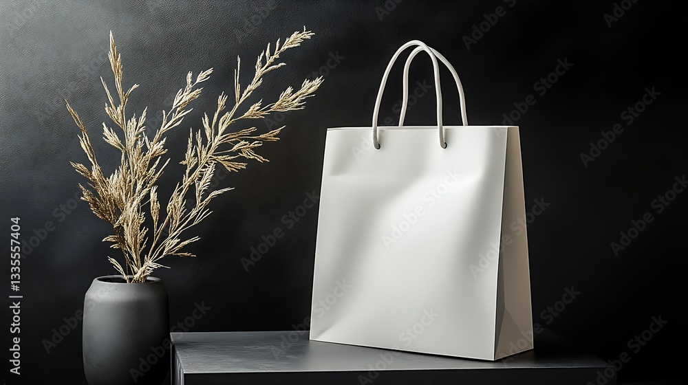 Poster elegant minimalist white shopping bag styled with natural dried wheat in a modern setting : generati