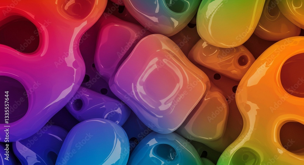 Poster abstract colorful 3d render shiny gradient shapes geometric design background
