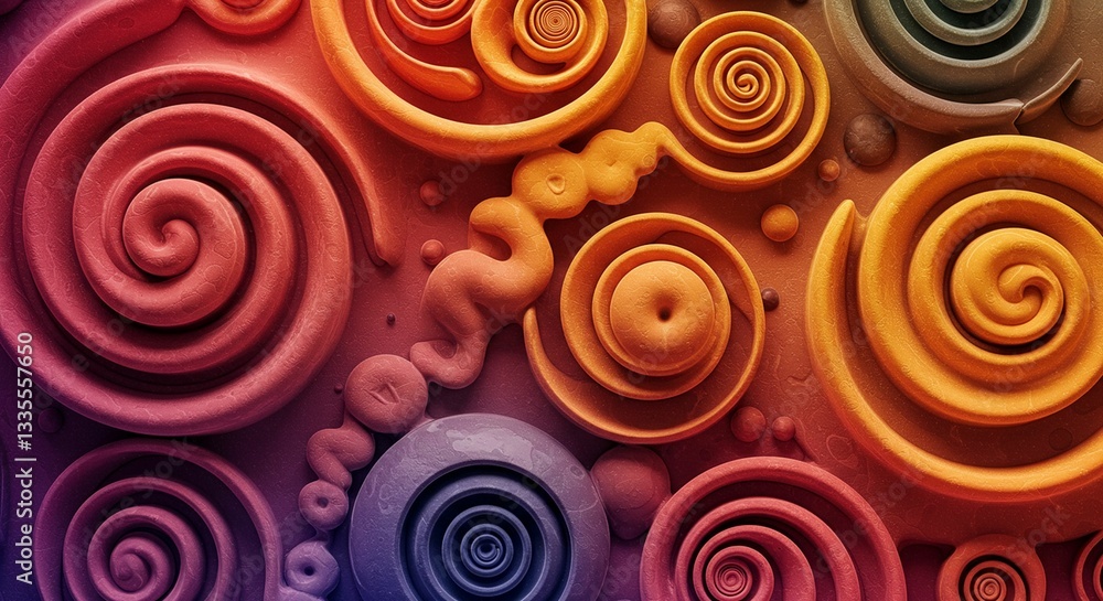 Aufkleber Abstract Swirling Spiral Patterns Textured 3D Render Warm Color Palette Design