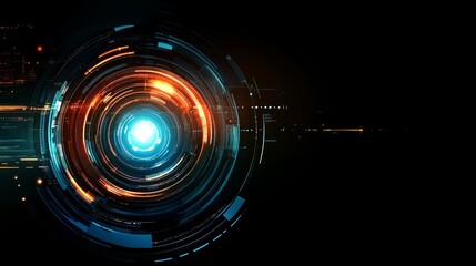 Abstract Futuristic Technology Background Digital Orange Blue Neon Circular Glowing Lines Pattern Design Modern Technology Innovation Energy Concept  