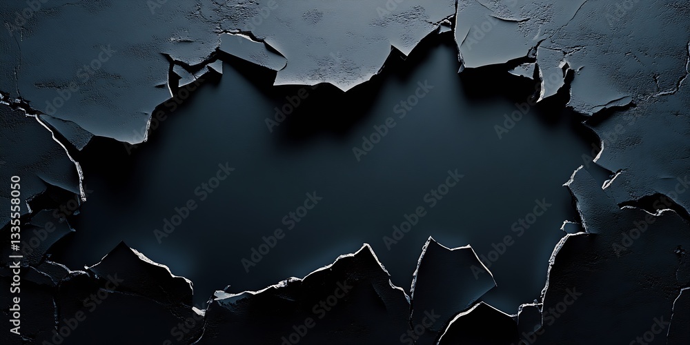 Poster cracked black surface with a prominent gap providing dramatic backdrop for visual compositions : gen