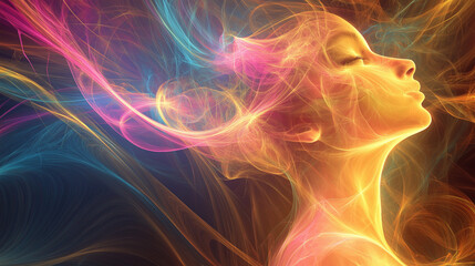 Fototapeta premium An abstract image of a beautiful woman, smooth lines and luminous patterns form her silhouette