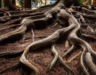 roots of tree, the beauty of the photo of giant plant roots spreading above the surface of the ground