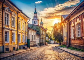 Fototapeta premium Vintage Vologda City Center: July 2020, Charming Russian Architecture