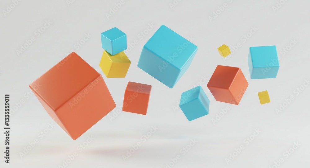 Poster abstract colorful cubes floating in 3d space geometric shapes design creative blocks