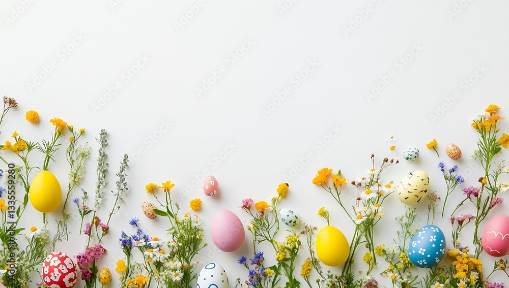 Aufkleber Charming display of Easter eggs nestled in colorful flowers emphasizing spring vibes and seasonal joy : Generative AI