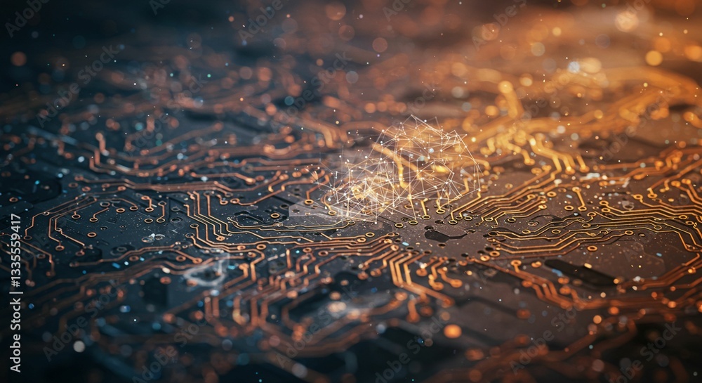 Poster abstract circuit board technology background digital network connections and data flow
