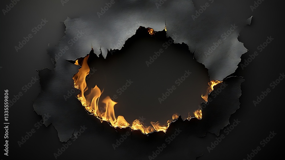 Poster intriguing flames breaking through a torn surface against a dark background for visual appeal : gene