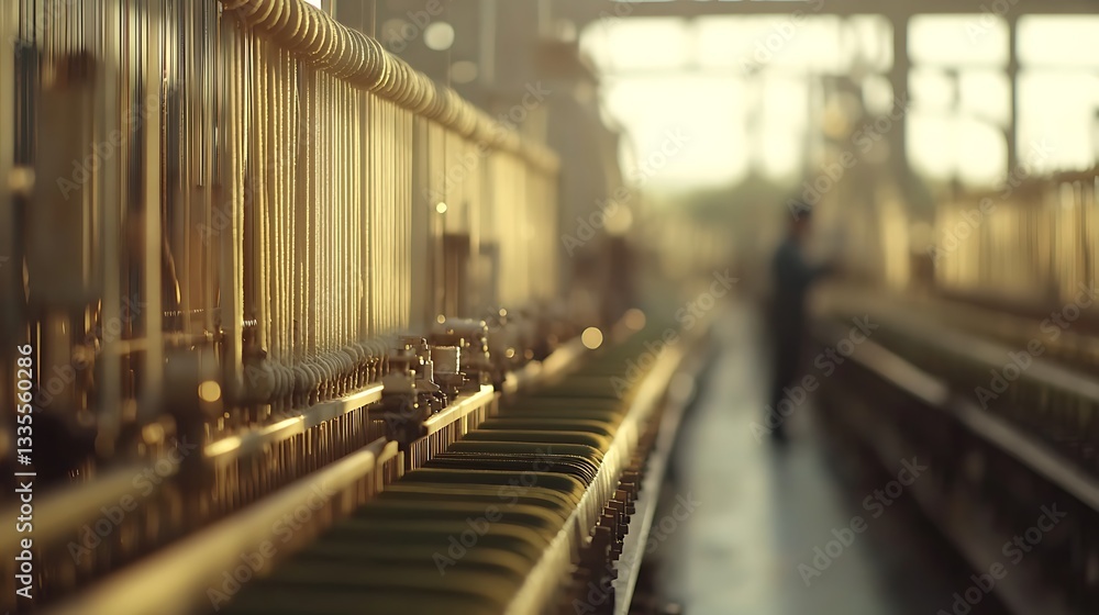 Poster A Captivating Inside View of a Textile Mill with Machines Operating and Producing Textiles in Bulk