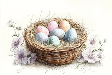 Obraz premium Pastel Whimsy in a Basket, Easter eggs