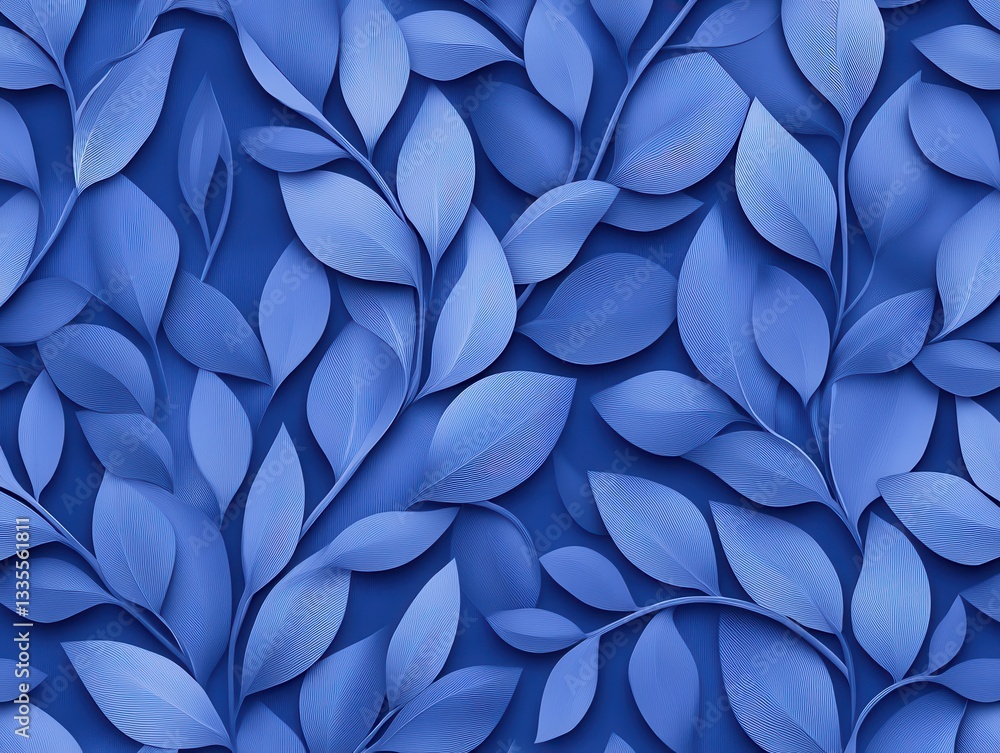Poster textured blue leaves pattern with layered design for background use
