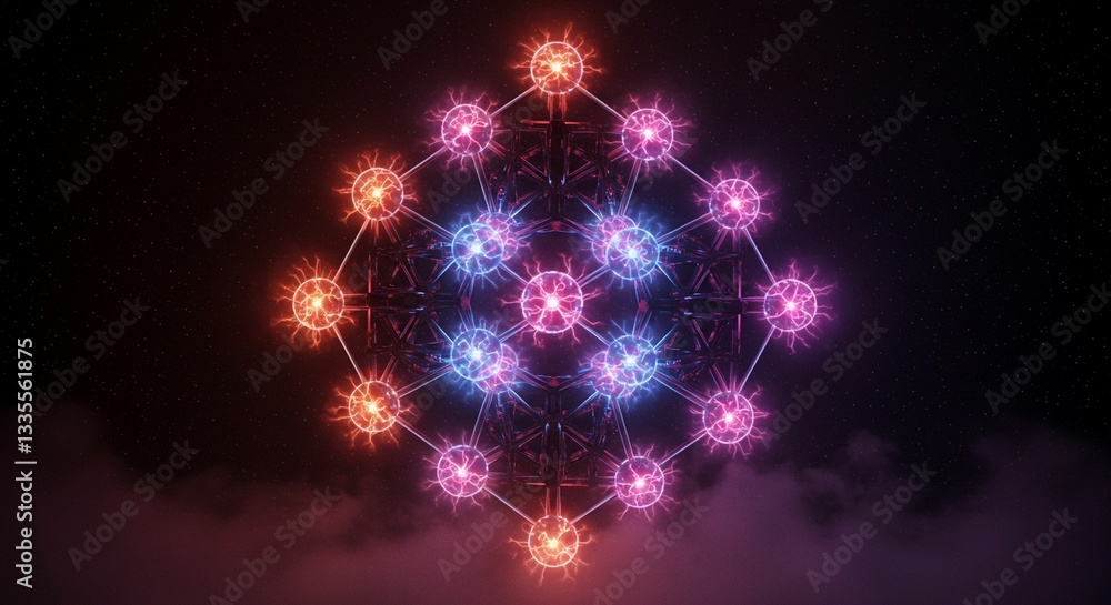 Poster vibrant neon metatron s cube sacred geometry abstract art background