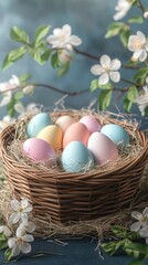 Obraz premium Pastel Whimsy in a Basket, Easter eggs