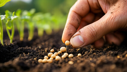 Precision Planting: A Hand Sowing Seeds for Future Growth in Rich Soil