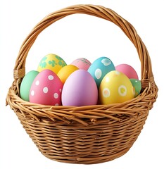 Whimsical Hand-Painted Easter Eggs in a Rustic Basket for Spring Festivities and Home Decor : Generative AI