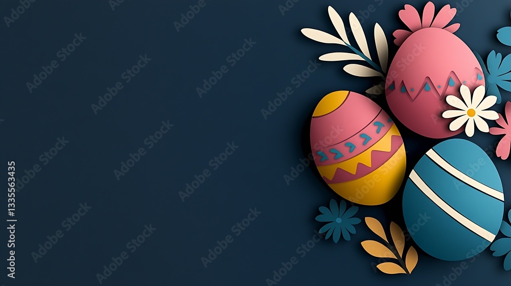 Poster vibrant easter eggs with artistic floral elements on a dark background perfect for spring themes : g