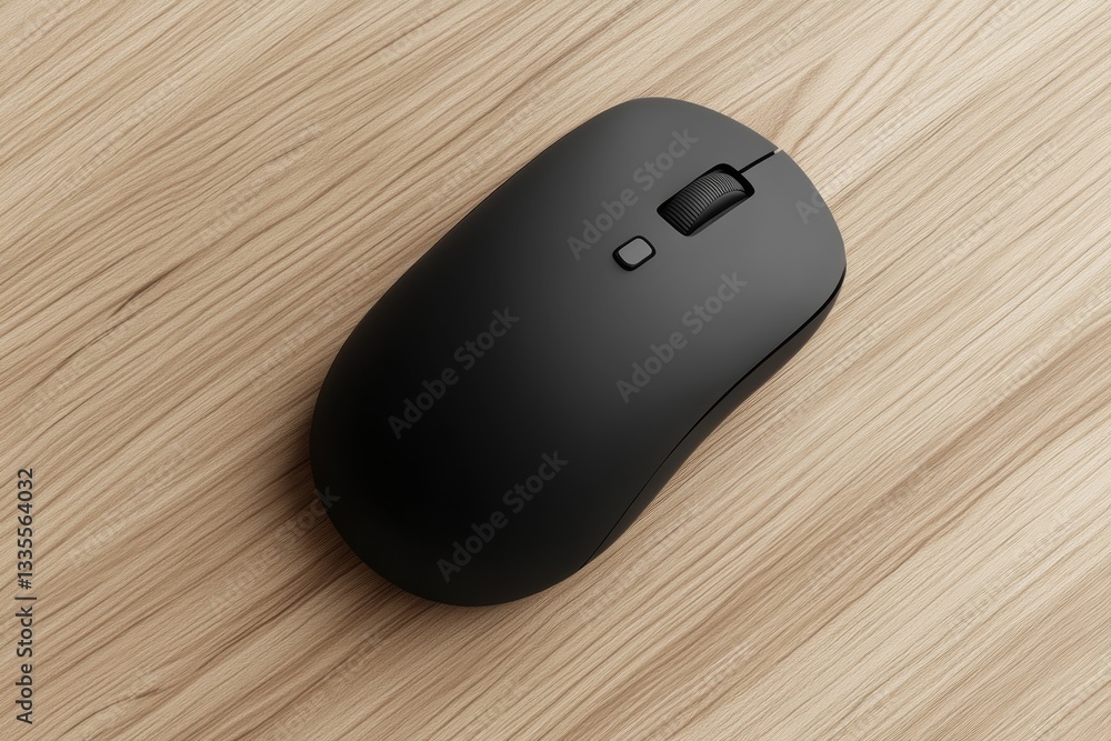 Aufkleber aerial view of a modern computer mouse on a light wooden table in photorealistic 3d render
