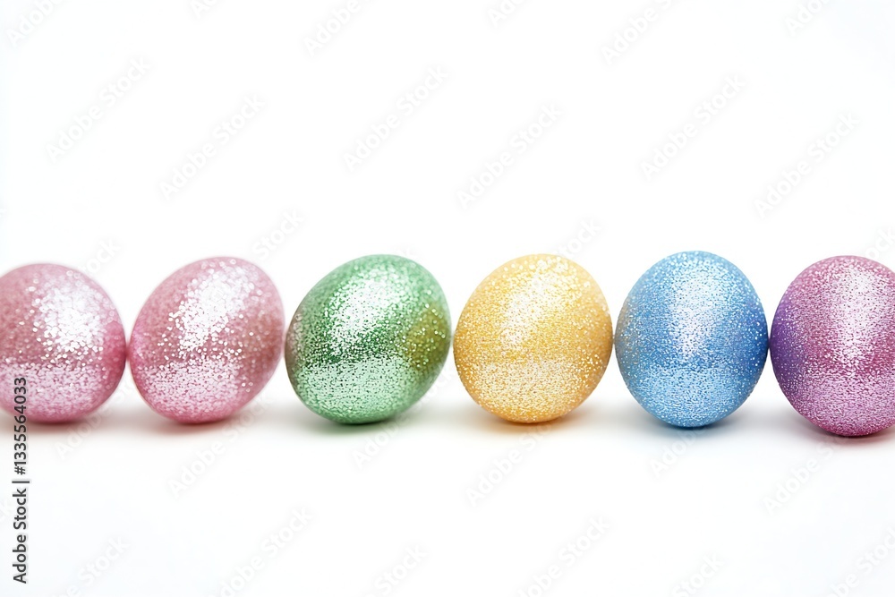 Poster vibrant collection of shiny pastel colored easter eggs arranged on a clean background : generative a