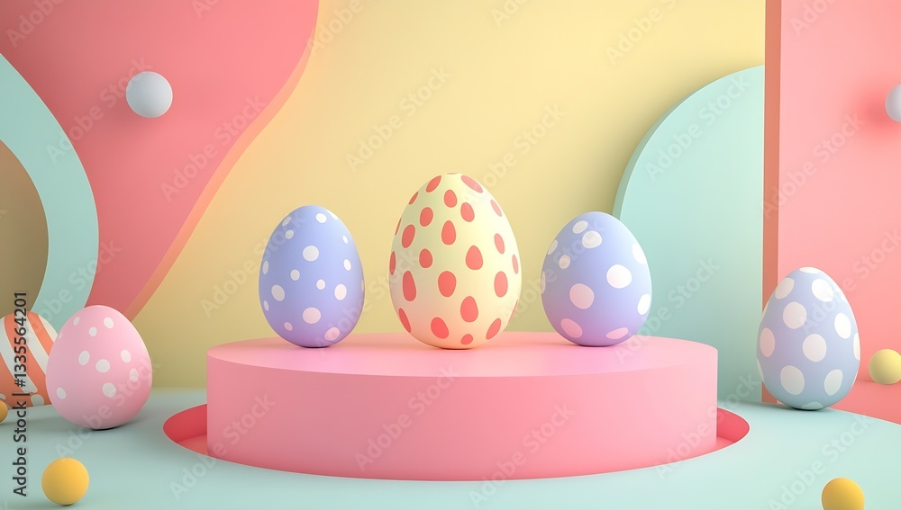 Poster playful easter eggs with colorful polka dots and a cheerful backdrop for spring decor : generative a