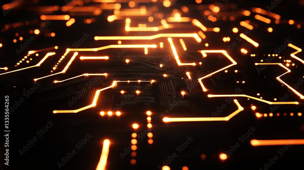 Poster abstract orange circuit board technology background digital lines glowing network pattern modern fut