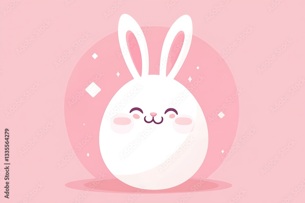Aufkleber cute and smiling cartoon rabbit character with big ears and pink background : generative ai