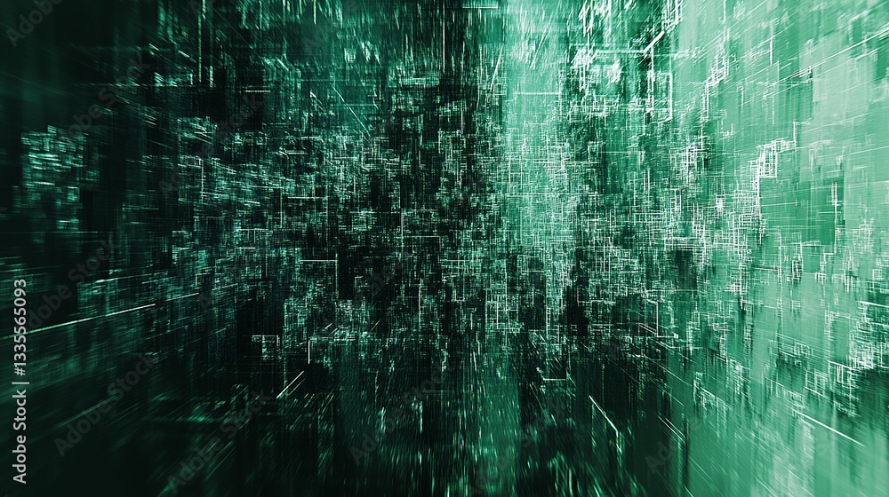Poster abstract green digital network technology background modern futuristic data stream lines grid patter