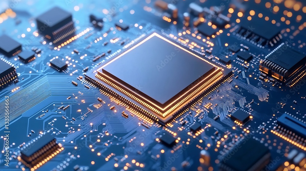 Poster high tech circuit board digital technology modern processor microchip electronic hardware computer i