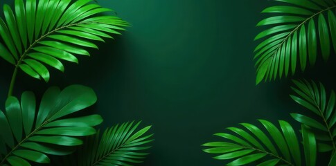 Lush green palm leaves, vibrant tropical jungle foliage against a dark backdrop , exotic, growth