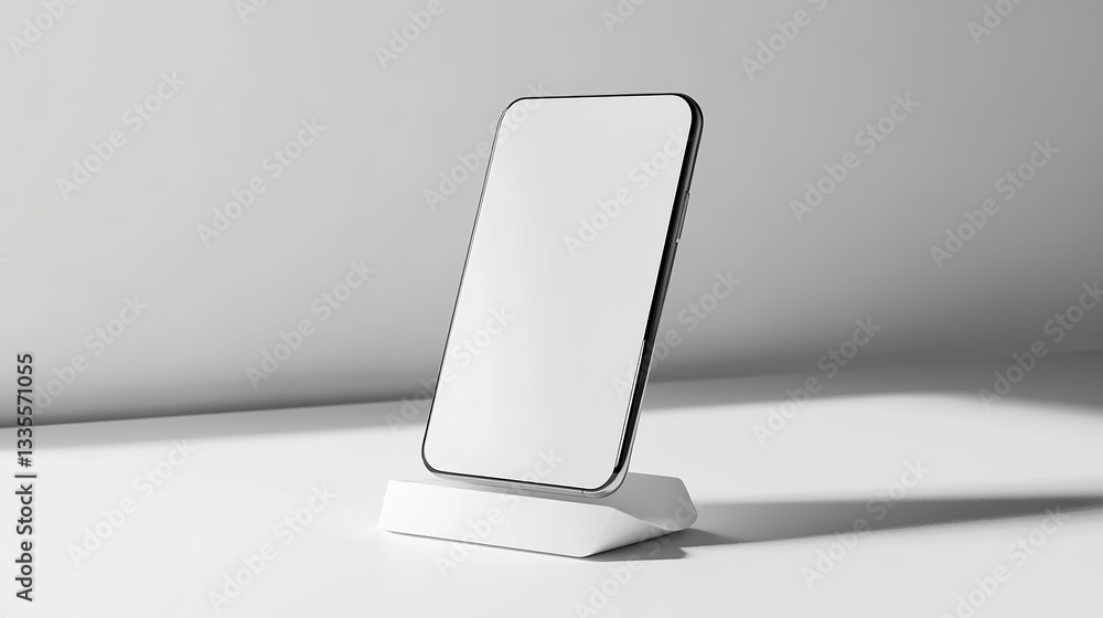 Poster modern smartphone mockup on white stand minimalist clean design technology mobile phone app presenta
