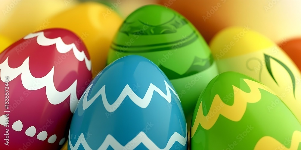 Poster colorful assortment of easter eggs featuring various patterns and vibrant shades assembled together 