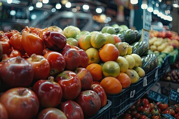 Variety of Fresh Fruits and Vegetables on Display at Farmers Market in New York City