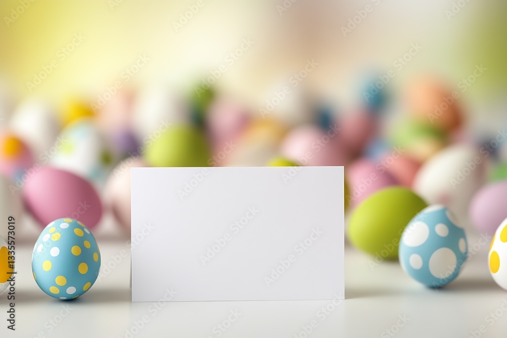 Poster charming group of easter eggs framing a blank card perfect for spring celebration invitations : gene