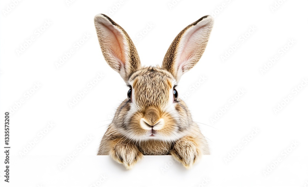 Aufkleber lovely fluffy rabbit peeking over a clean surface with big expressive eyes in a studio setting : gen