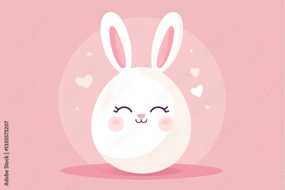 Poster charming and joyful bunny face with hearts on a soft pink background : generative ai