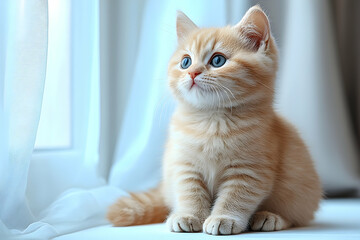 Cute kitten by window, looking up