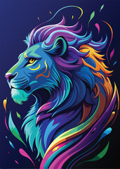 Fototapeta premium Lion head with colorful stripes. Vector illustration isolated on dark background.