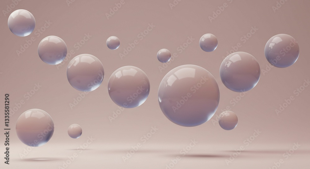 Poster abstract background with floating pastel spheres 3d render soft light minimalist design