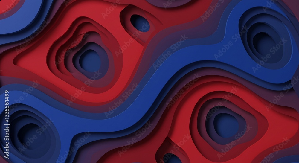 Poster abstract red and blue layered papercut design 3d render modern background texture