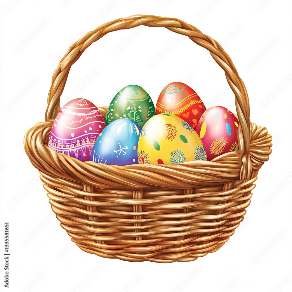 Aufkleber vibrant easter eggs displayed in a rustic woven basket ideal for spring festivals and family gatheri