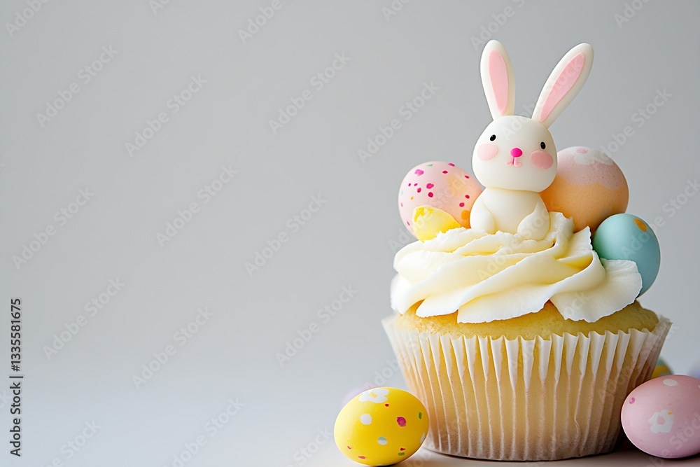 Aufkleber cute easter cupcake with rabbit figurine and vibrant eggs for springtime festivities and joy : gener