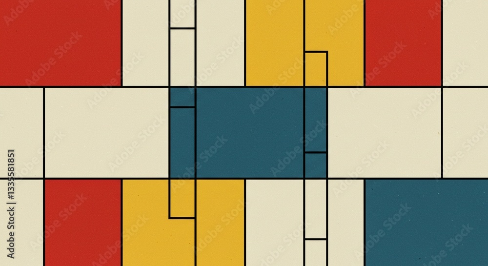 Poster abstract geometric art modern color block design with teal red and yellow squares