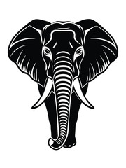 Elephant head isolated on white background. Black and white vector illustration.