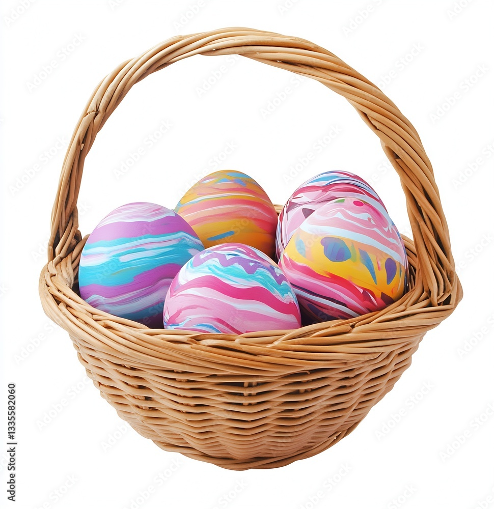 Poster artfully marbled easter eggs nestled in a rustic wicker basket for spring festivities : generative a