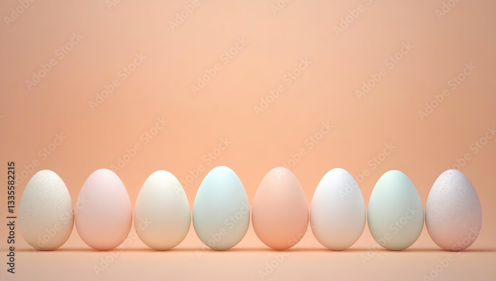 Aufkleber Elegant display of soft-colored eggs in various shapes arranged on a tranquil pastel background : Generative AI