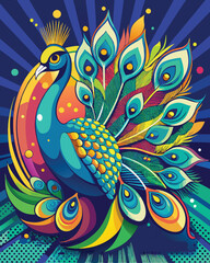 Fototapeta premium Colorful peacock on a colorful background. Vector illustration for your design